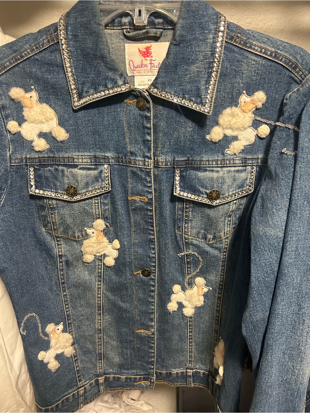 Quacker Factory Blue Denim Jacket with Clear Rhinestone Trim
